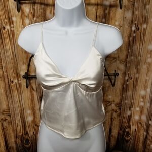 Shein White Satine Juniors Spaghetti Tank Crop Top Shirt